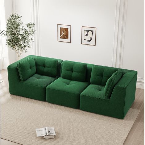 Sofá rinconero modular 297x104x69 cm en cord verde, 3 plazas, sin montaje, para salón (1/5)