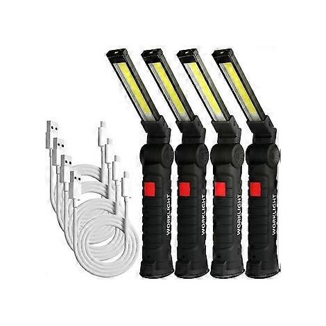 4x USB-C wiederaufladbare LED-Taschenlampe, 360° magnetische Arbeitsleuchte – 5 COB-Modi für Autoreparatur/Camping/Notfälle – Geschenk für Männer (Schwarz) [Energieklasse A]