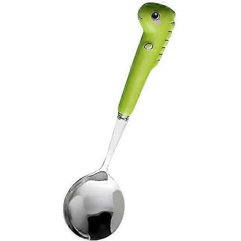 Cuillère-fourchette en acier inoxydable antirouille, résistante aux rayures et à la rouille, motif dinosaure, pour enfants, idéale pour la maison (TXGLight GreenSpoon). (1/5)
