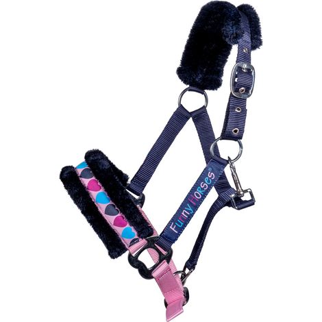Shetland Mini 00, Blu Navy 6900: Cavezza in nylon con nasalina e sopratesta imbottiti modello Funny Horses Hearts