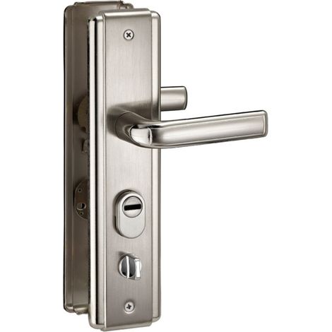 Poignée de sécurité pour porte d'entrée – Aluminium anodisé argent – Entr'axes 68mm – Ouverture gauchedouble béquille (1/2)