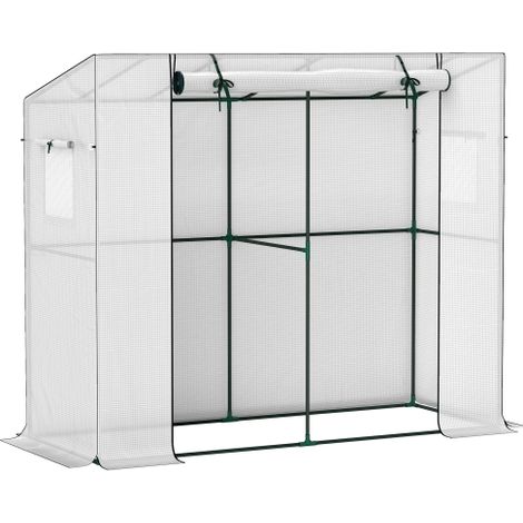 Chambre de culture avec porte coulissante, 2 fenêtres, serre hivernale en acier, serre pour balcon, jardin, serre tomate avec protection UV, 200x76x170 cm, serre à légumes et fleurs, blanc (1/5)