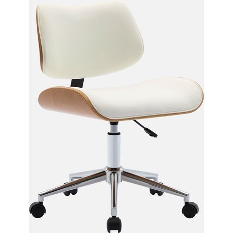 Sedia da ufficio con rotelle, effetto legno curvato e similpelle