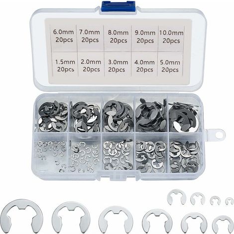 Clip Ring 304 Stainless Steel External Circlips Assortment of Circlips 1.5/2/3/4/5/6/7/8/9/10mm Various Uses 200pcs (1/5)
