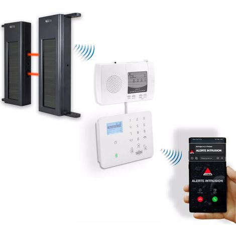 Alarme appel et SMS GSM 2G+3G+4G barrières infrarouges solaires 1B-60 900 mètres longue portée sans-fil (KP/DA600+)