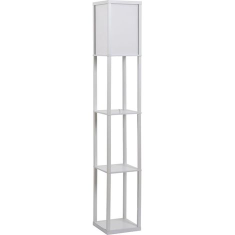 Lampadaire avec étagères de rangement, lampe moderne en bois, ampoule E27, pour salon, chambre, bureau, blanc (1/5)