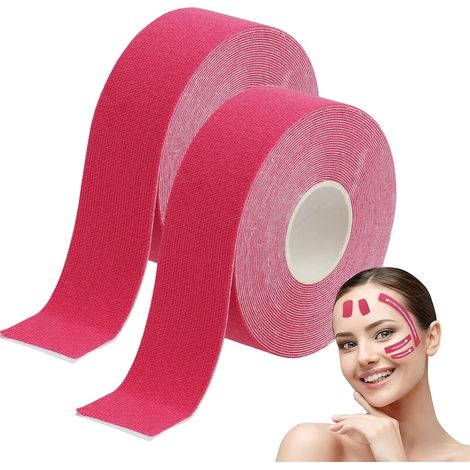 2 Pièces Ruban de Lifting Facial, Face Lift Tape, Patch Lifting Visage, Bandage Minceur Visage 2,5cm5m, Bande Amincissante V Line pour Visage, Masque Anti-Rides pour Double Menton et Peau Affaissée