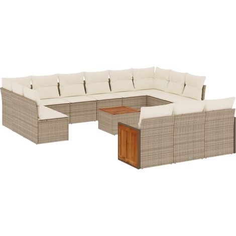 Set sofás de jardín 14 pzas con cojines ratán sintético beige vidaXL (1/3)