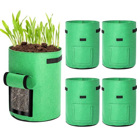 EINFEBEN sacs de plantation pour le jardin le balcon Avec fenêtre Sac à planter, 30x35cm/35x40cm, 10gallons Vert Lot de 5 (1/5)