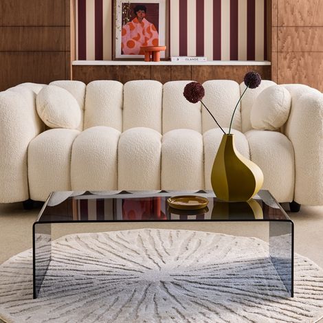 Table basse rectangulaire en verre trempé 110cm bleu gris - Glintz (1/5)