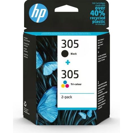 HP 305 Pack de 2 Cartouches d'Encre Noire et Trois Couleurs Authentiques (6ZD17AE) (1/5)