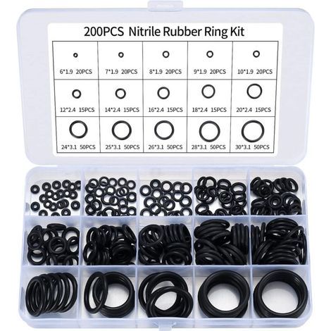Lot de 200 joints toriques en caoutchouc nitrile assortis, joints toriques pour robinet de cuisine, plomberie, joints toriques en caoutchouc (1/4)