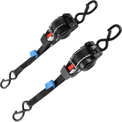 Lot de 2 sangles à cliquet rétractables automatiques de 2,5 cm x 3 m (1 pouce x 10 pieds), résistance à la rupture de 800 kg (1760 lb), avec crochets en S, pour bateau, jet ski, moto et quad. (1/5)