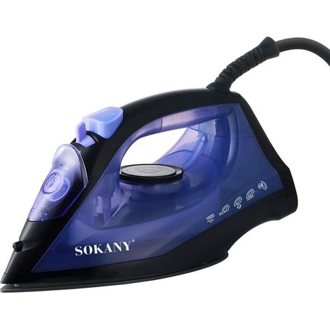 Fer à repasser - SOKANY - 1600W - Semelle céramique - Réservoir 190 ml - Noir/Bleu (1/5)