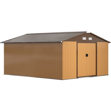 Abri de jardin, 340 x 386 x 200 cm, avec plaque de base, abri à outils, cabane de jardin, métal, jaune, livraison sur place