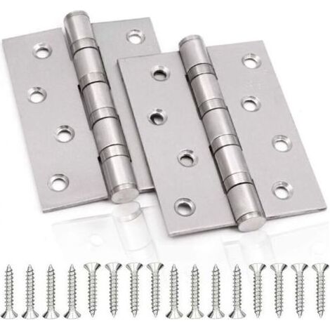 Charnières de porte pliantes en inox 3 mm – – Lot de 2, dimensions 100 x 75 mm, finition argent, pour portes intérieures massives (1/4)