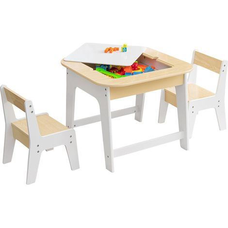 3 Pcs Kids Table and Chair Set Toddler Activity Writing Double-sized Tabletop (1/5)