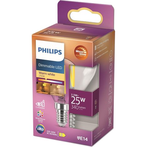 ampoule LED Sphérique E14 25W Blanc Chaud Claire, Verre, Compatible Variateur, Lot de 1 (1/5)