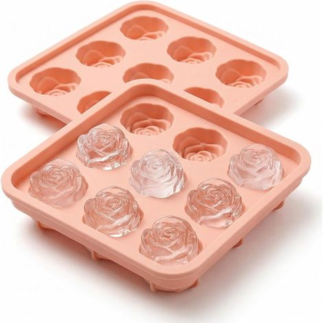 Bac à glaçons en silicone à 9 cavités avec couvercle, sans BPA et réutilisable, rose – pour les cocktails, le whisky, le café et les friandises maison (1/5)
