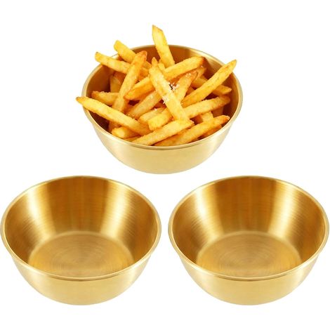 Bols Doré Inox 17 cm, 3 pièces Bol à Salade Apéritifs, Bols à tapas et sauces, Petit Bol ronds pour Salade Céréales Sauces Sushis Frites (Or, 17x6cm)