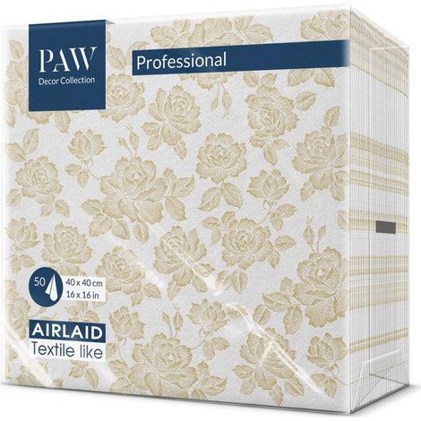 Serviette de Table Papier Airlaid 40 x 40 cm Ornement Classique Or Roses Décoration Anniversair Mariage Bapteme Garcon et Fille Structure en Tissu Color Subtle Roses gold (1/5)
