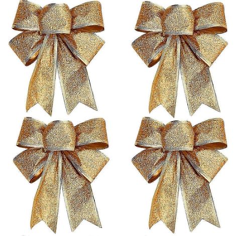 Lot de 10 nœuds décoratifs pour sapin de Noël, ruban doré 25 x 21 cm, ornements de Noël (1/5)