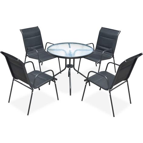 Mobilier de salle à manger d'extérieur 5 pcs Acier Noir (1/5)