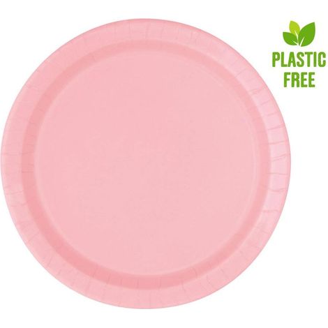 Assiettes en carton rose clair 23 cm, lot de 8
