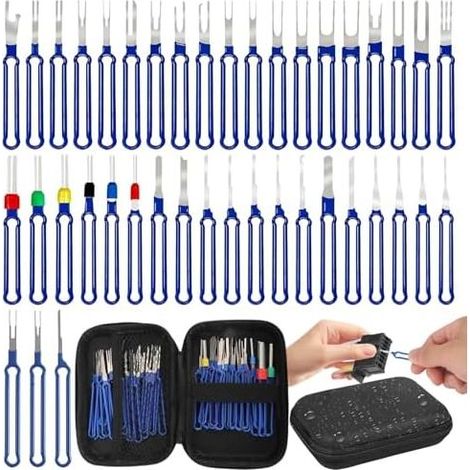 41-teiliges Werkzeugset zum Öffnen von Fahrzeugen, Werkzeuge zum Entfernen von Klemmen und Kabelsteckern, mit Koffer, für die meisten Klemmenstecker (Blau) (1/5)