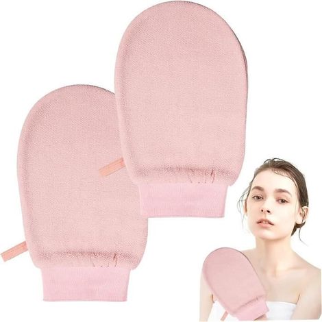 Gant Exfoliant - Lot de 2 - Rose - 14x21 cm - Accessoires de Bain Femme (1/4)