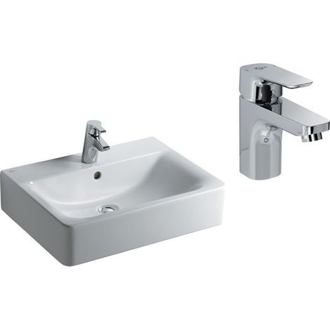 Pacchetto combinato lavabo CONNECT CUBE bianco, con rubinetteria 600 x 460 x 175 mm IDEAL STANDARD