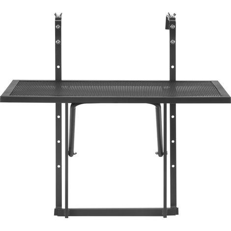 Table pliante pour balcon, métal, 19x24 cm, hauteur réglable 5 niveaux, adaptée aux rampes 1-4,7 cm, idéale terrasse et patio. (1/5)