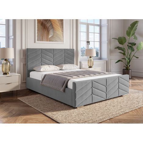 Lit avec sommier relevable et coffre en velours gris 180x200 cm (1/5)