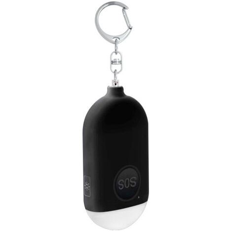 Alarme personnelle anti-agression 130 dB avec porte-clés, alarme de poche rechargeable avec lampe torche LED pour femmes, enfants et personnes âgées (noir)