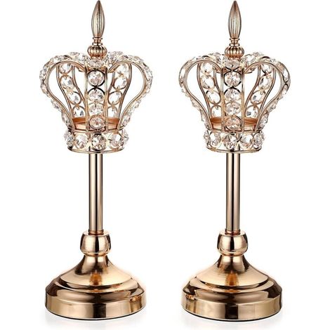 2pcs Chandelier en métal bougeoir Couronne Support de Bougie décoration pour Maison,Mariage (doré)