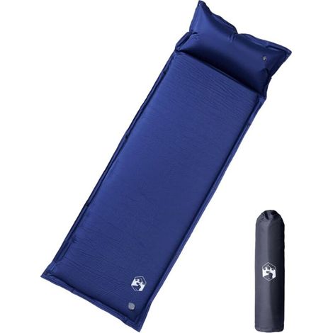 Matelas de camping autogonflant oreiller 1 personne bleu marine (1/5)