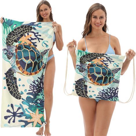 Serviette de plage pliable deux-en-un, serviette de plage intégrée, sac de rangement intégré, tapis de plage (1/3)