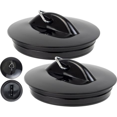 Lot de 2 Bouchon de vidange, Universel 2 pouces, PVC Noir, Ø 52-53 mm, pour Lavabo et Baignoire (1/5)