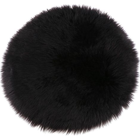 Coussin De Siège En Fausse Fourrure Coussin En Peau De Mouton Artificielle Noir Mat 33cm (1/5)