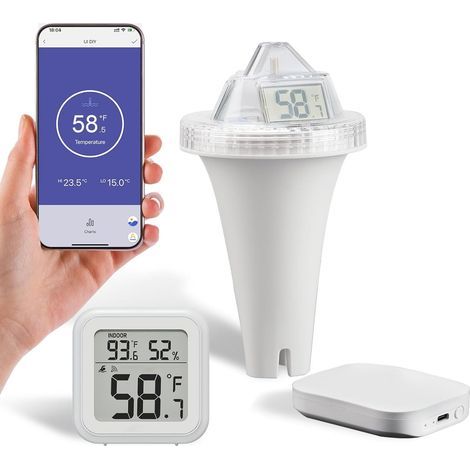 Schwimmendes WLAN-Poolthermometer, wasserdicht (IP68), vernetzt, Fernüberwachung per App, für Spa, Aquarium, Teich, mit WLAN-Gateway (1/5)