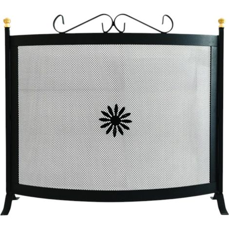Parascintille curvo in ferro con decoro e pomoli in ottone per camino 60xH65 cm