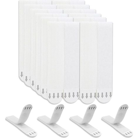 Tiras adhesivas blancas para colgar cuadros sin necesidad de taladrar, 12 pares (24 tiras). Ideales para colgar calendarios, marcos de fotos y pósteres en la pared.