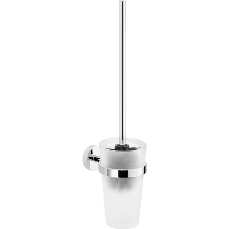 1 selbstklebendes WC-Bürstenset, verchromtes Metall, Sockel aus mattiertem Glas, kein Bohren erforderlich, für Badezimmer (1/5)