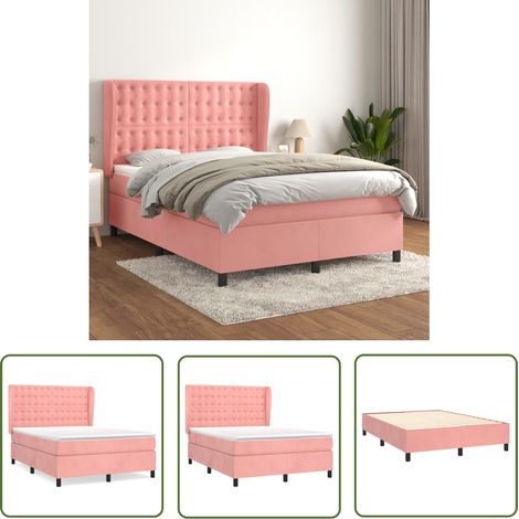 The Living Store Sommier à lattes de lit avec matelas Rose 140x190 cm Velours - Lit Tapissier - Lit Velours - Lit Double - Tête De Lit Ajustable - Matelas Ressorts Ensachés (1/5)