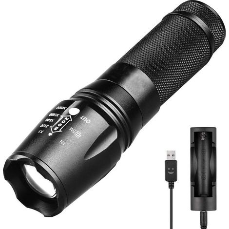 Lampe Torche LED Zoomable, 2300 Lumens Lampe Torche LED Ultra Puissante, 5 Modes d'éclairage Etanche Torche Vélo Idéal pour les Activités Extérieurs (1/5)