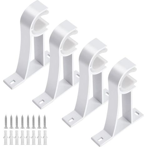 Lot de 4 supports de tringle à rideaux blancs robustes avec vis, crochets de support pour tringles à rideaux murales de 2,6à 2,8 cm (1/5)