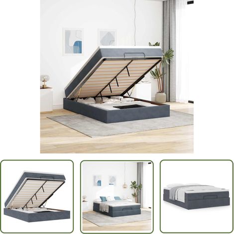 vidaXL Ottoman-Bett mit Matratze Dunkelgrau 140x190 cm Samt (1/5)