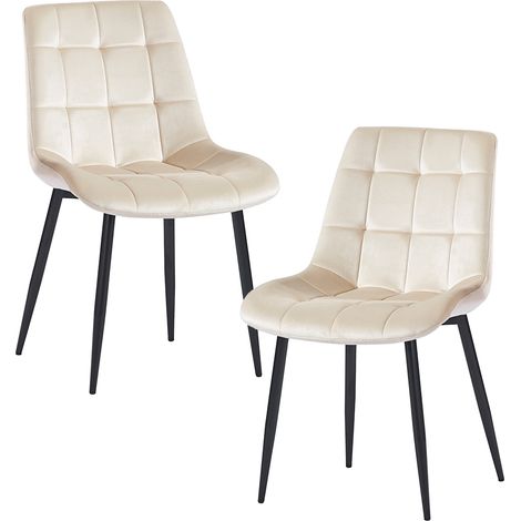 JEYA Lot de 2 chaises en velours beige pieds en métal noir (1/5)