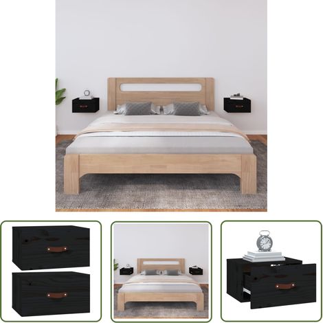 The Living Store Wand-Nachttische 2 Stk. Schwarz 40x29,5x22 cm - Wandregal - Schwarzer Nachttisch - Holzschrank - Wohnzimmer Dekoration - Kiefernholz Möbel (1/5)