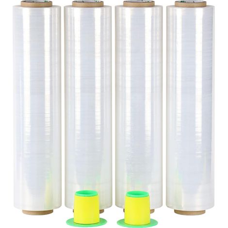Film étirable demenagement (lot de 4) de film emballage, Transparent Cling Film 250m x 400 mm avec poignée de roulement en plastique, pour emballage et déménagement (1/5)